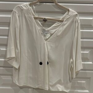 Topshop Off-White V-Neck Blouse with Black Buttons